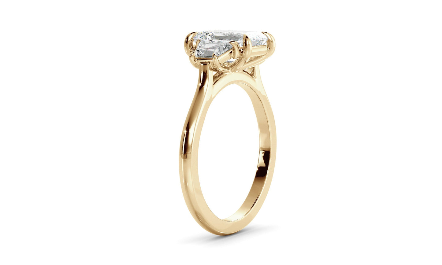Three Stone Ring with 1.0 CT Emerald Moissanite