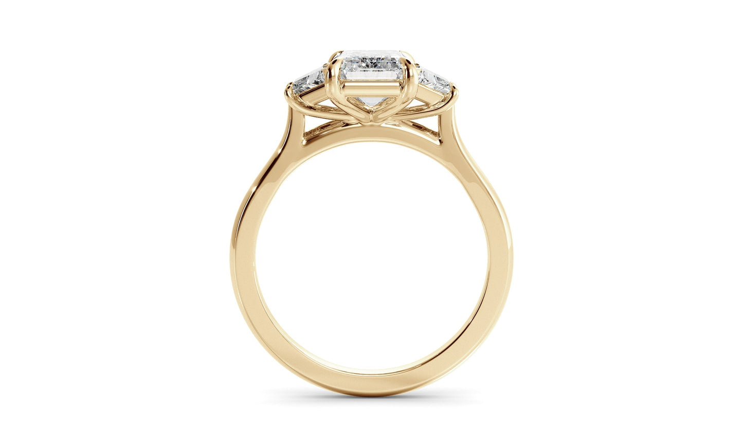 Three Stone Ring with 1.0 CT Emerald Moissanite
