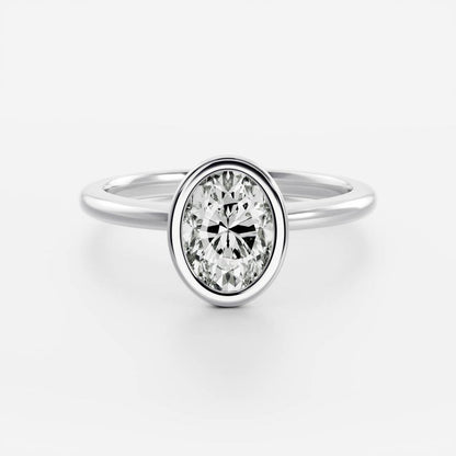 Bezel engagement ring with oval moissanite center stone