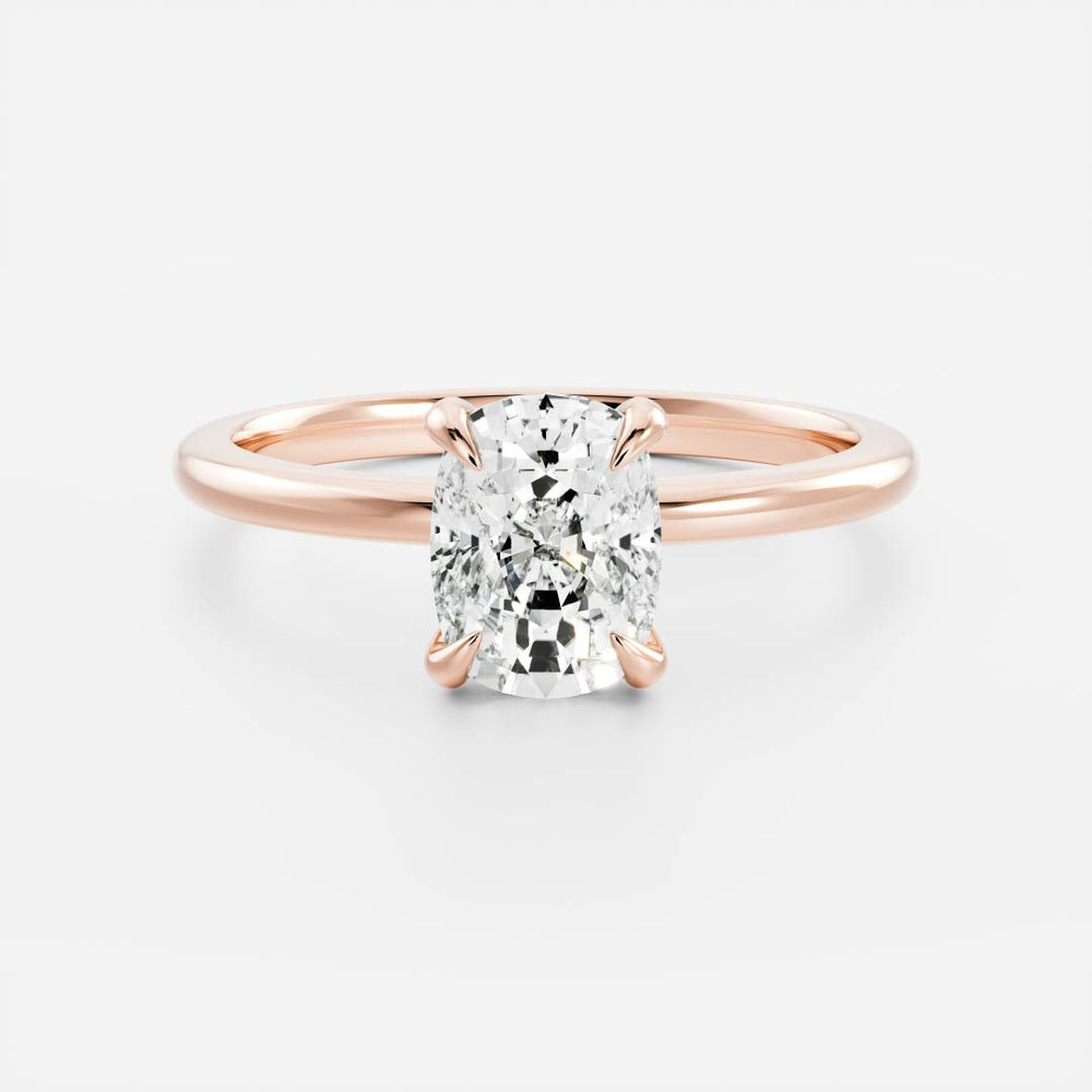 Solitaire engagement ring with cushion-cut moissanite center stone