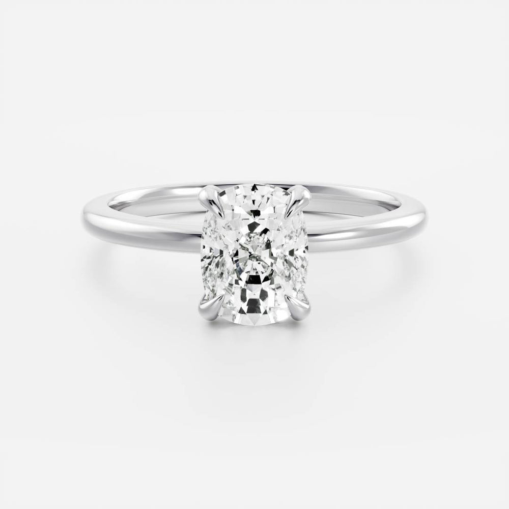 Solitaire engagement ring with cushion-cut moissanite center stone