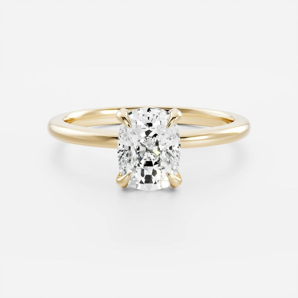 Solitaire engagement ring with cushion-cut moissanite center stone