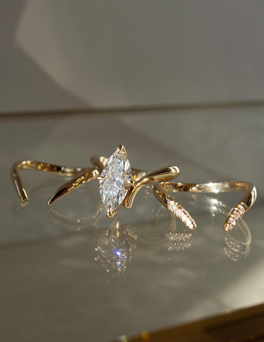1.0 - 2.0 CT Marquise Shaped Lab Grown Diamond Solitaire Style Bridal Set
