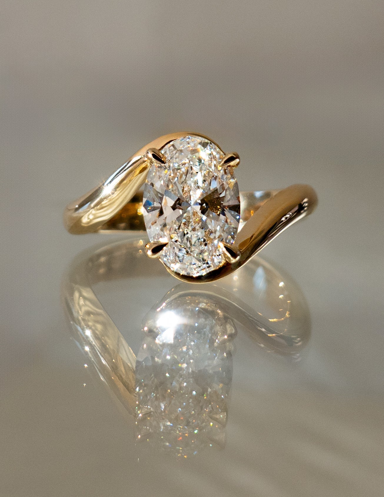 1.0 -2.0 CT Oval Cut Lab Grown Diamond Bypass Engagement Ring