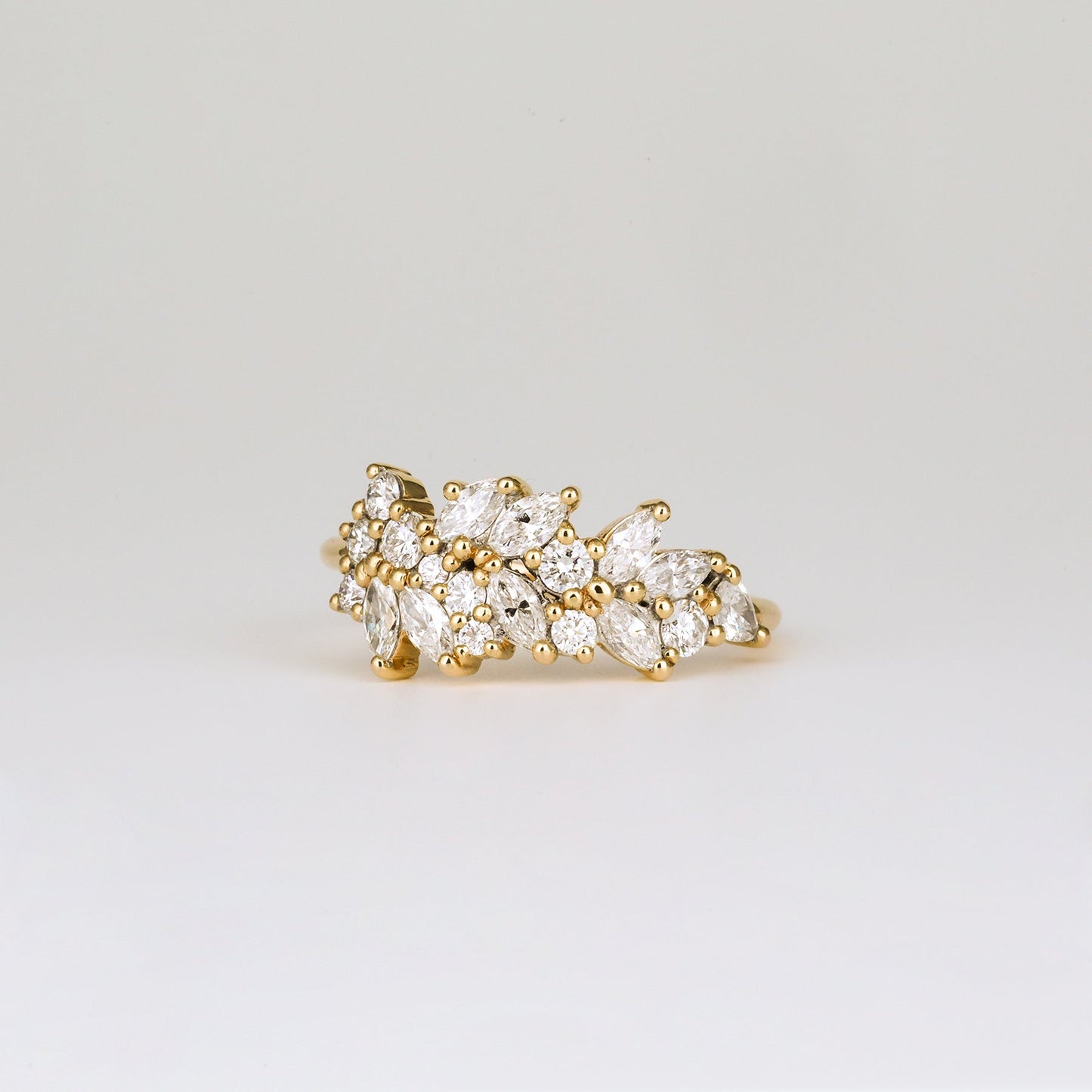 0.92 TCW Round & Marquise EF-VVS Diamond Cluster Wedding Band