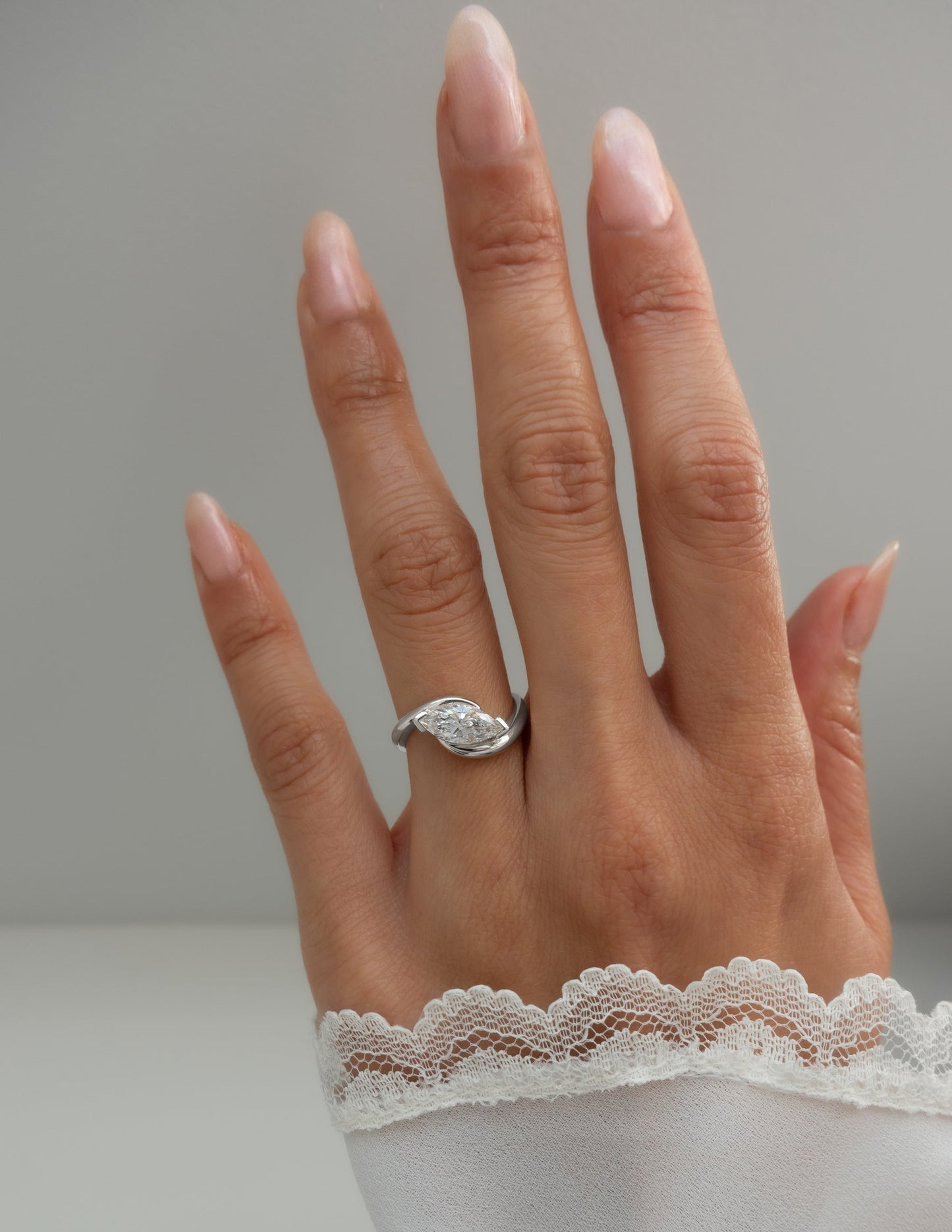 1.0 - 2.0 CT Marquise Cut Lab Grown Diamond Unique Setting Engagement Ring