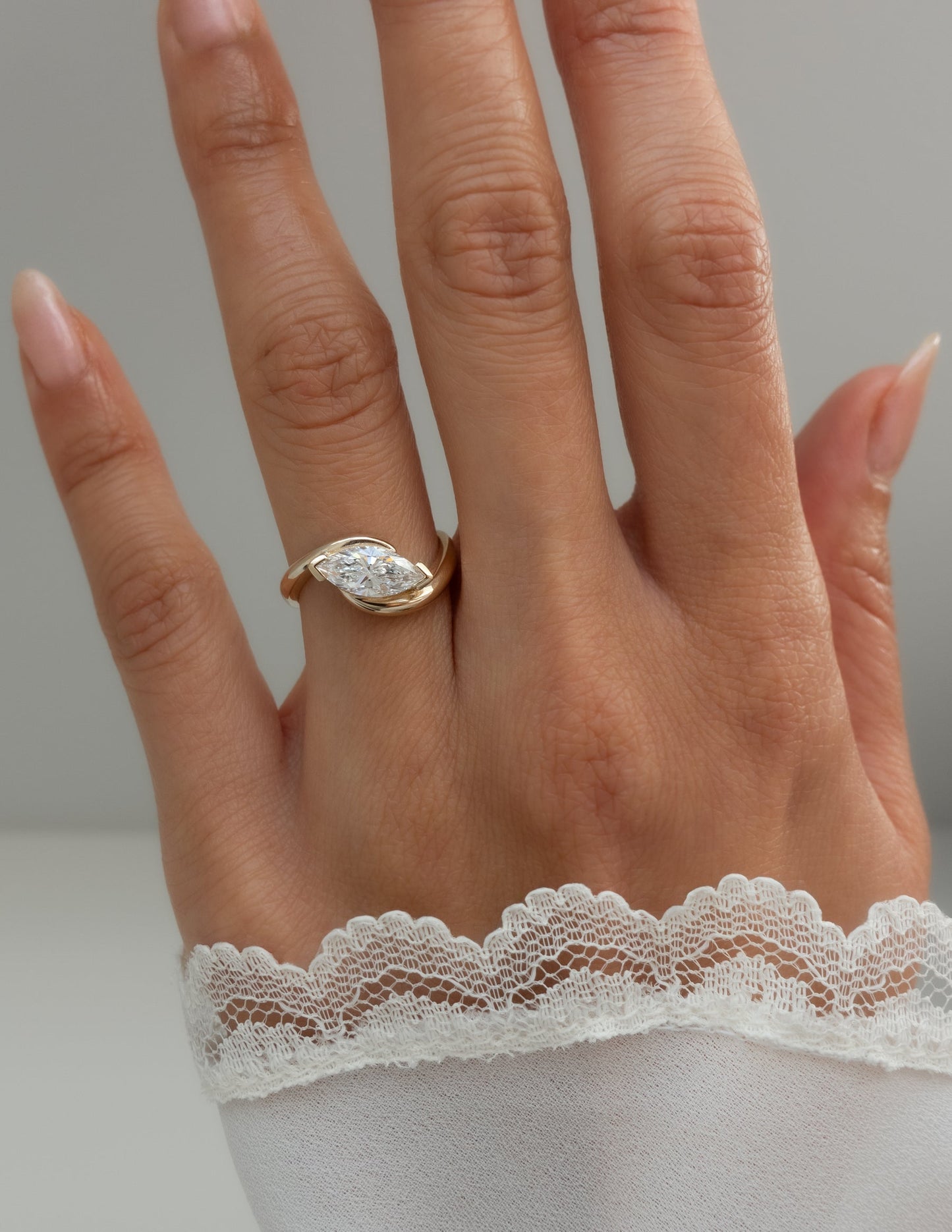 1.0 - 2.0 CT Marquise Cut Lab Grown Diamond Unique Setting Engagement Ring