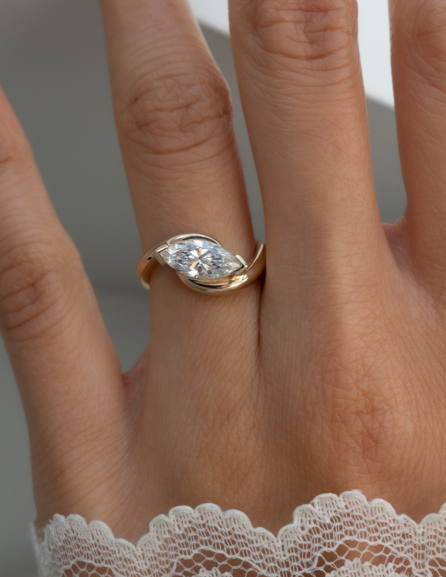 1.0 - 2.0 CT Marquise Cut Lab Grown Diamond Unique Setting Engagement Ring