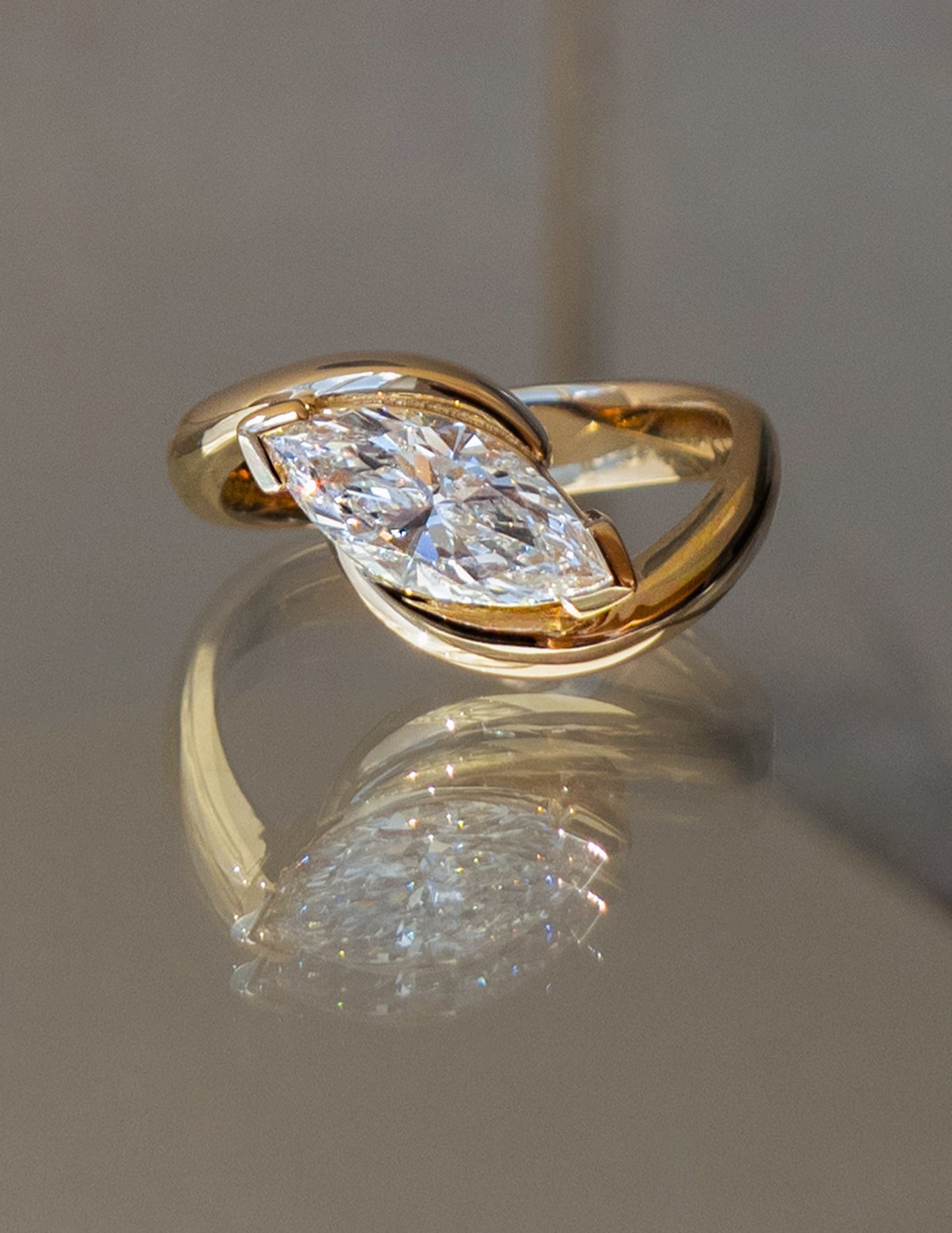 1.0 - 2.0 CT Marquise Cut Lab Grown Diamond Unique Setting Engagement Ring