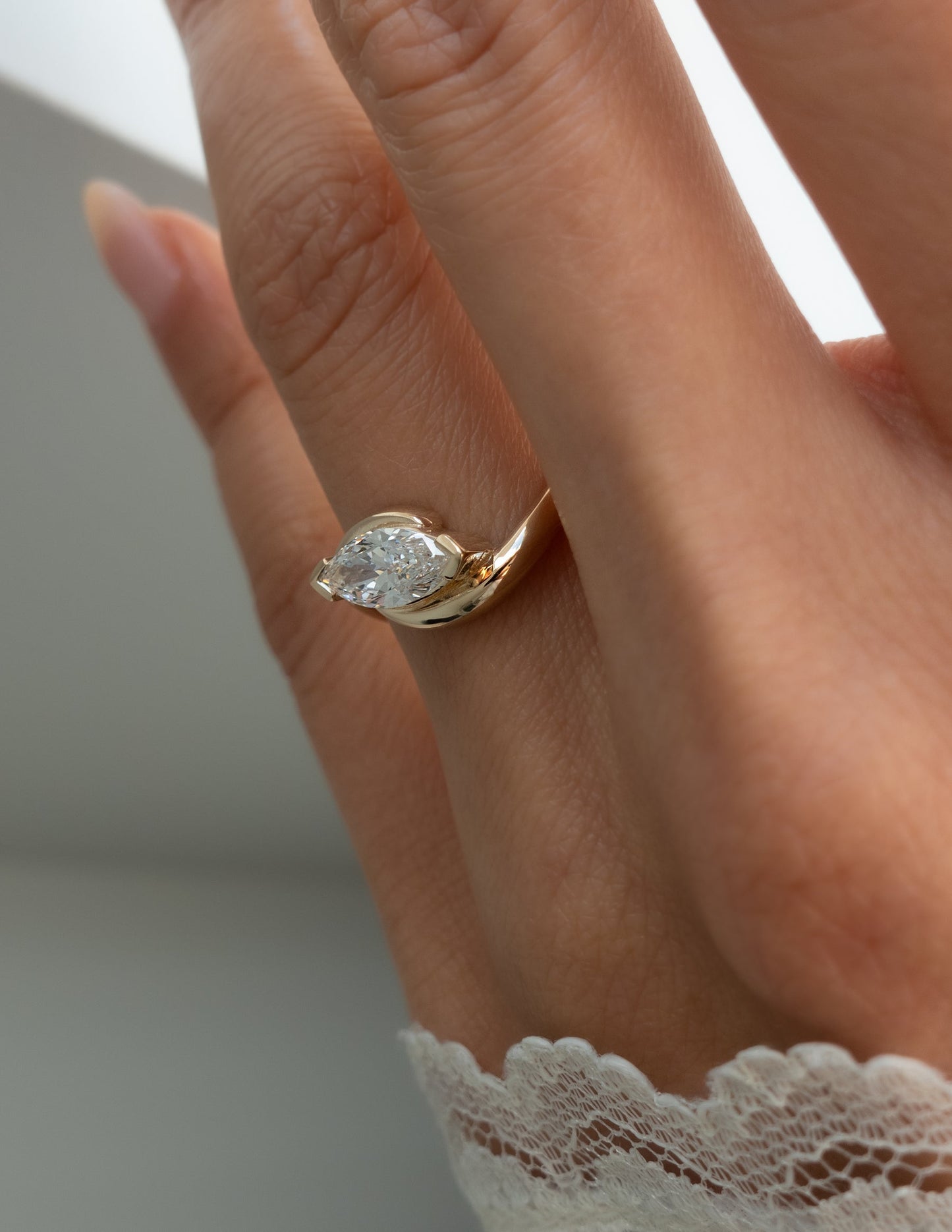 1.0 - 2.0 CT Marquise Cut Lab Grown Diamond Unique Setting Engagement Ring
