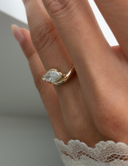 1.0 - 2.0 CT Marquise Cut Lab Grown Diamond Unique Setting Engagement Ring