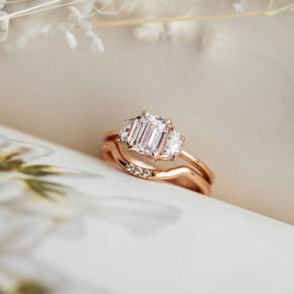 Three Stone Ring with 2.0 CT Emerald Moissanite