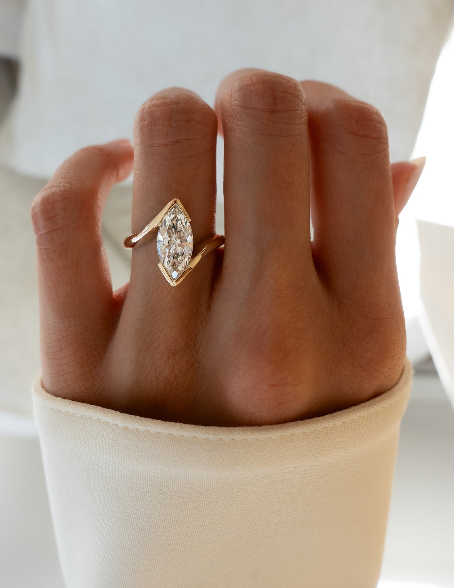 1.0 - 3.0 CT Marquise Shaped Lab Grown Diamond Solitaire Style Engagement Ring