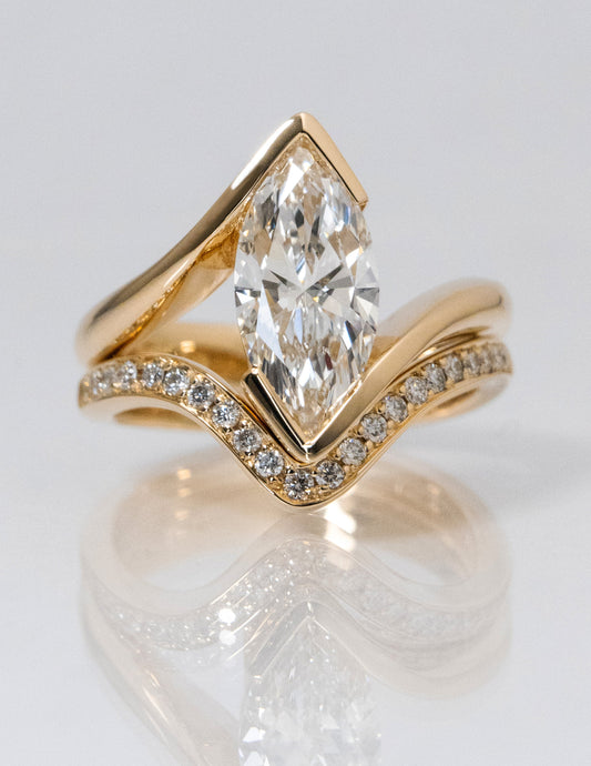 1.0 - 2.0 CT Marquise Shaped Lab Grown Diamond Solitaire Style Bridal Set