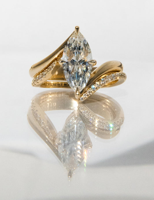 1.0 - 2.0  CT Marquise Cut  Lab Grown Diamond Solitaire Bridal Set