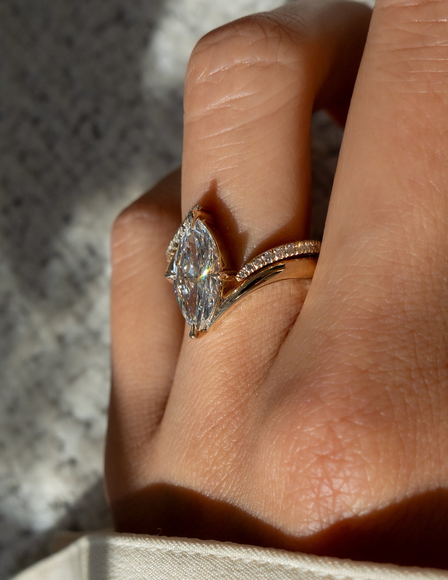 1.0 - 2.0  CT Marquise Cut  Lab Grown Diamond Solitaire Bridal Set