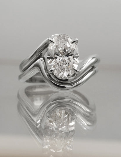 1.0- 3.0 CT Oval Cut Lab Grown Diamond Unique Setting Bridal Set