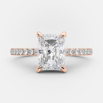 1.51 - 3.51 CT Radiant Cut Solitaire & Hidden Halo Setting Moissanite Engagement Ring - crownmoissanite