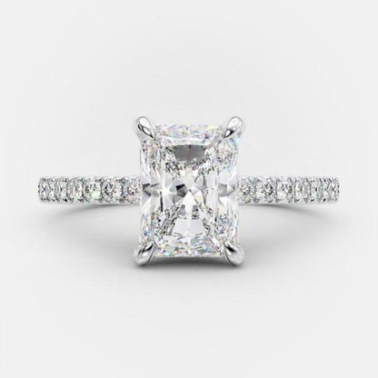1.51 - 3.51 CT Radiant Cut Solitaire & Hidden Halo Setting Moissanite Engagement Ring - crownmoissanite