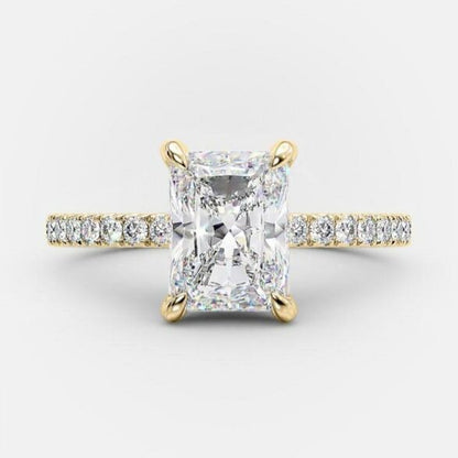 1.51 - 3.51 CT Radiant Cut Solitaire & Hidden Halo Setting Moissanite Engagement Ring - crownmoissanite