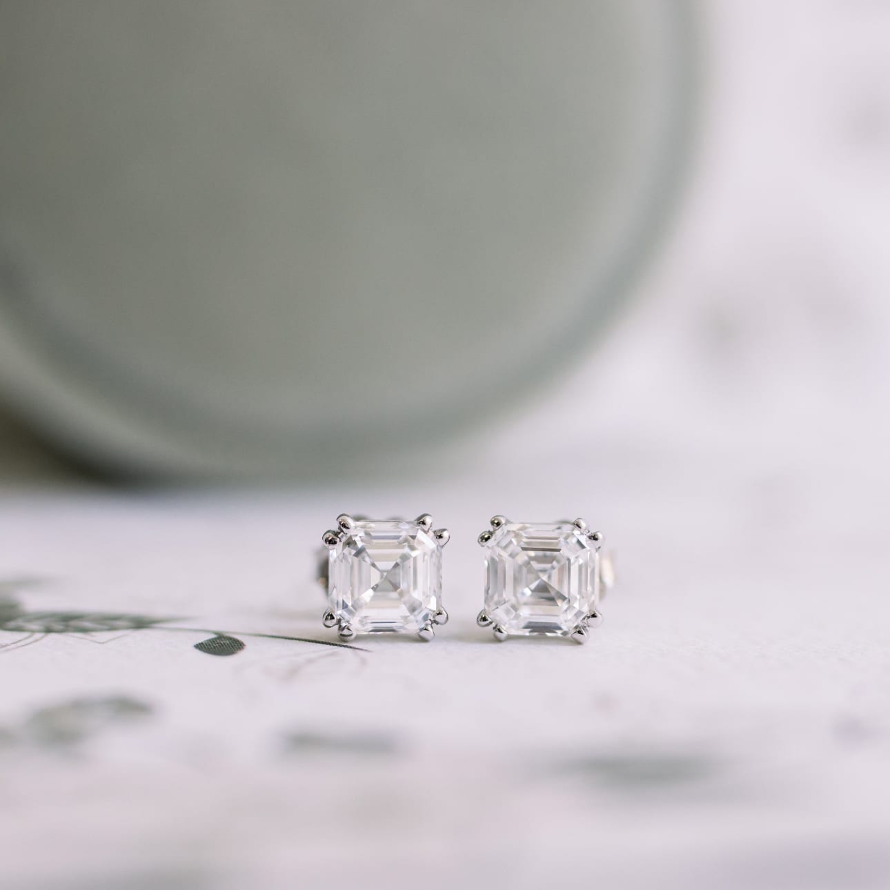Solitaire Stud Earrings with 1.0 CT-3.0 CT Asscher Cut Moissanite