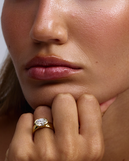 Noelle- East West Oval Half Bezel Solitaire Style Lab Grown Diamond Engagement Ring