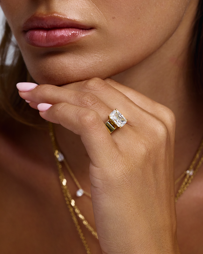 Estelle- Elongated Cushion Bold Signet Style Lab Grown Diamond Engagement Ring