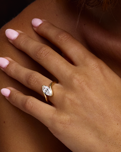 Genevieve- Marquise Solitaire Wrap By Pass Style Lab Grown Diamond Engagement Ring