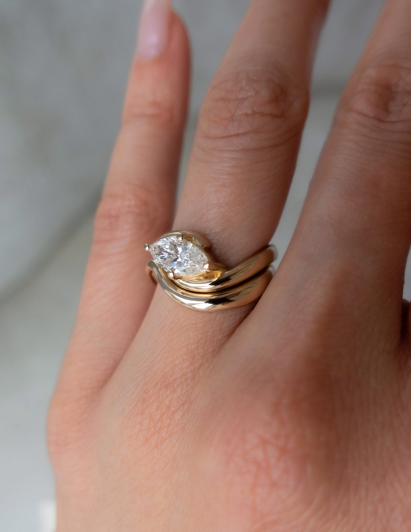 1.0 CT-2.0 CT  Marquise Cut Lab Grown Diamond Solitaire Setting Bridal Set