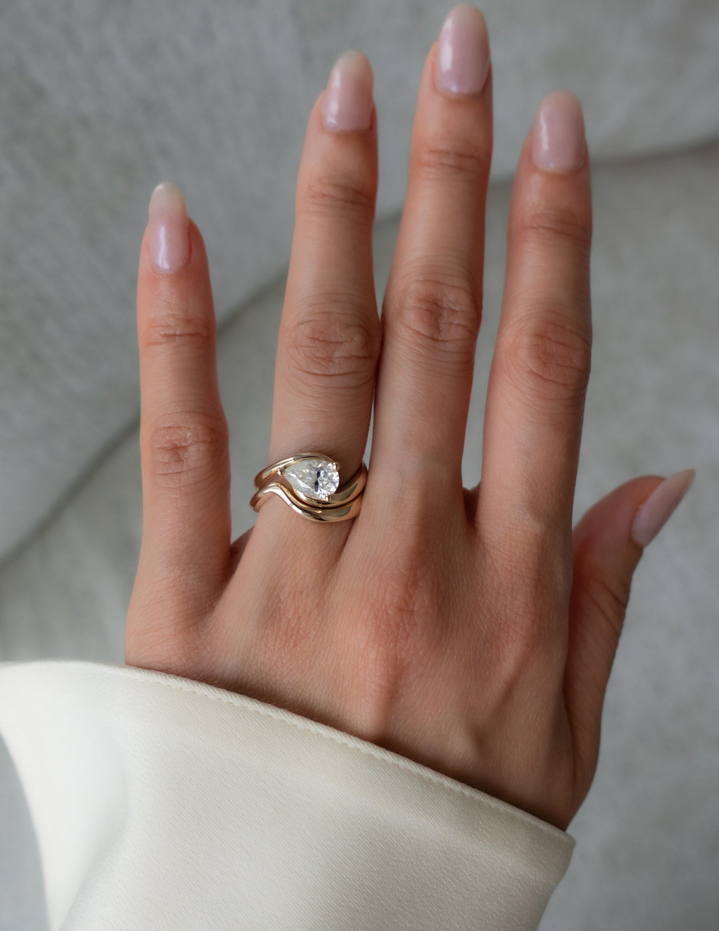 1.0 - 2.0 CT  Pear Cut Lab Grown Diamond Solitaire Bridal Ring Set