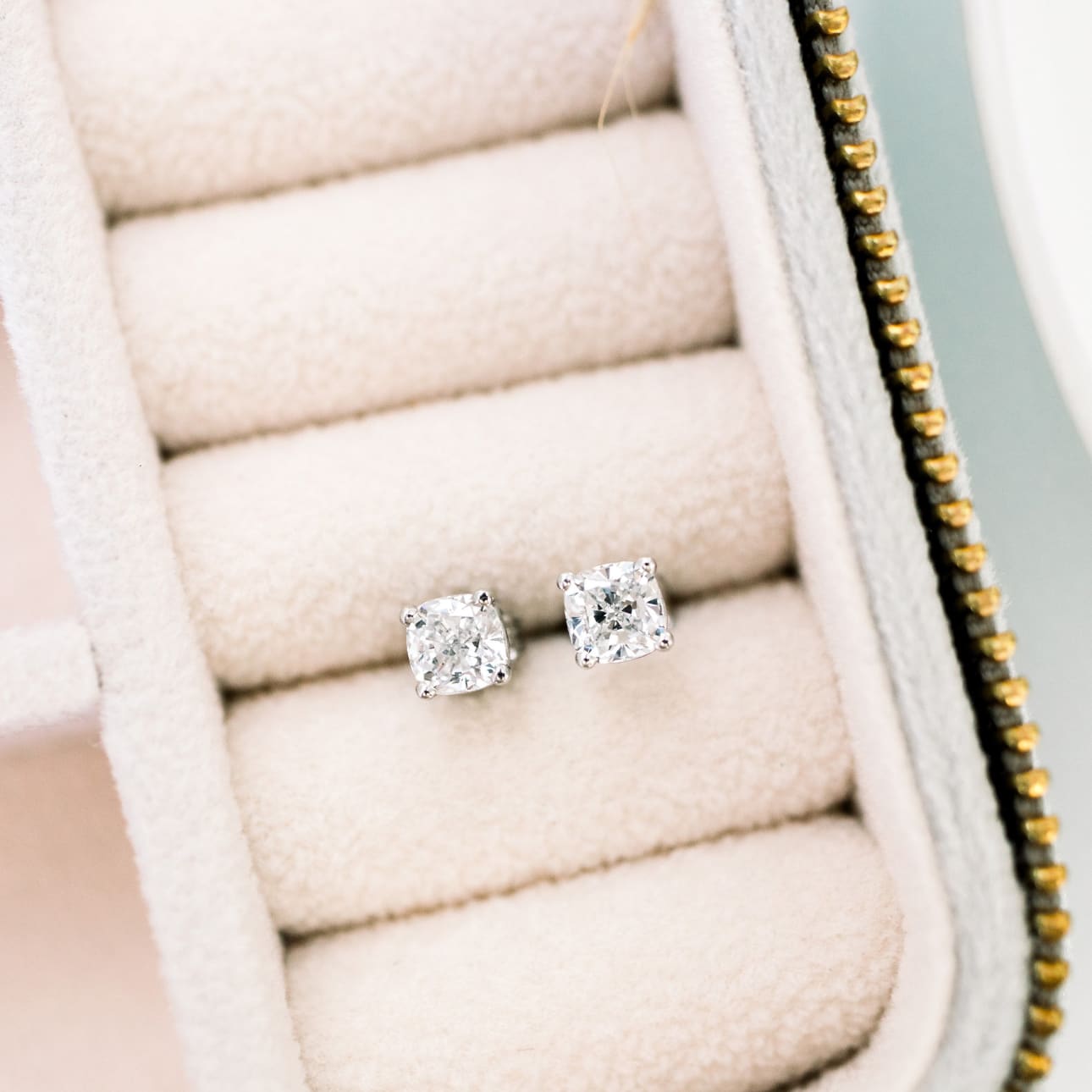 Solitaire Stud Earrings with 1.0 CT-3.0 CT Cushion Cut Moissanite
