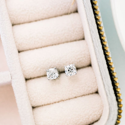 Solitaire Stud Earrings with 1.0 CT-3.0 CT Cushion Cut Moissanite