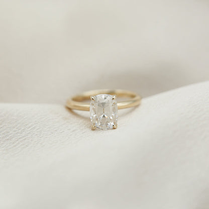 Elongated cushion cut moissanite solitaire engagement ring