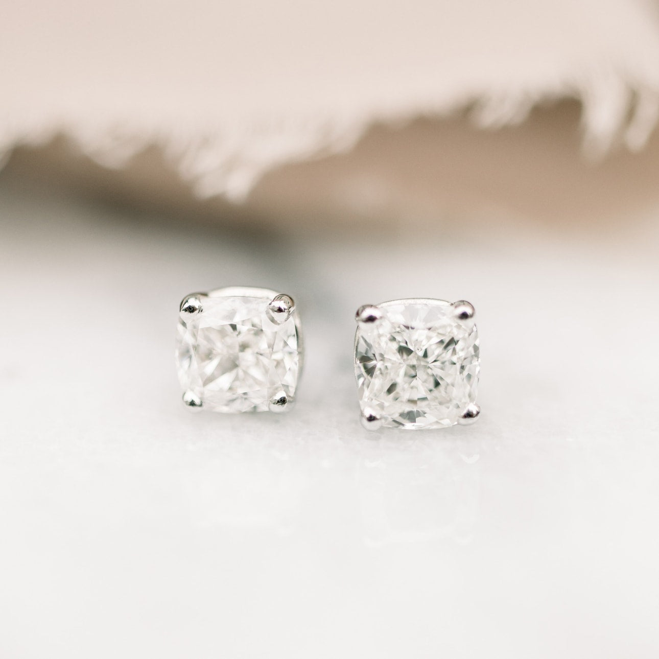 Solitaire Stud Earrings with 1.0 CT-3.0 CT Cushion Cut Moissanite