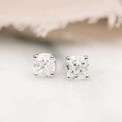 Solitaire Stud Earrings with 1.0 CT-3.0 CT Cushion Cut Moissanite
