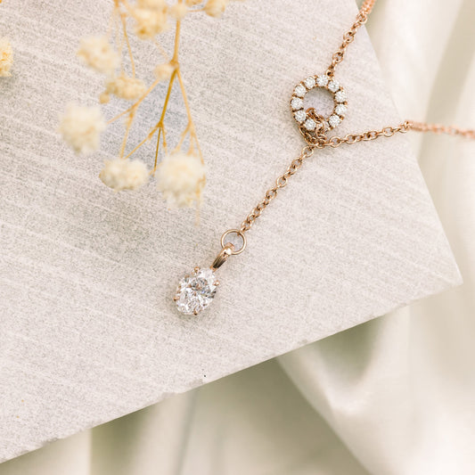 Drop Lariat Necklace with 0.75 TCW Round Cut Moissanite