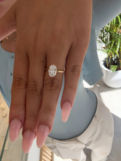 Clarisse- Oval Compass Prong Solitaire Style Lab Grown Diamond Engagement Ring