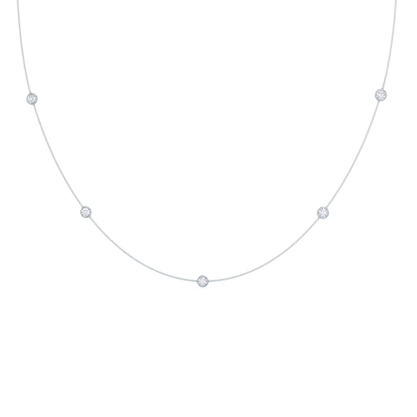 Five Bezel Necklace with 0.25 TCW Floating Cosmopolitan Round Cut Moissanite