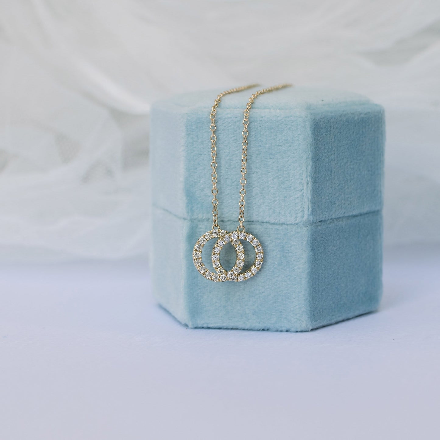Double Open Circle Necklace with 0.35 TCW Round Cut Moissanite