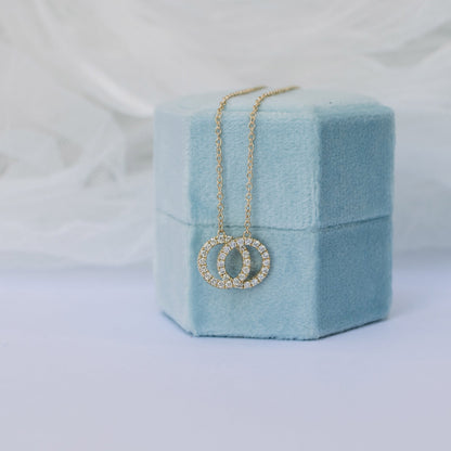 Double Open Circle Necklace with 0.35 TCW Round Cut Moissanite