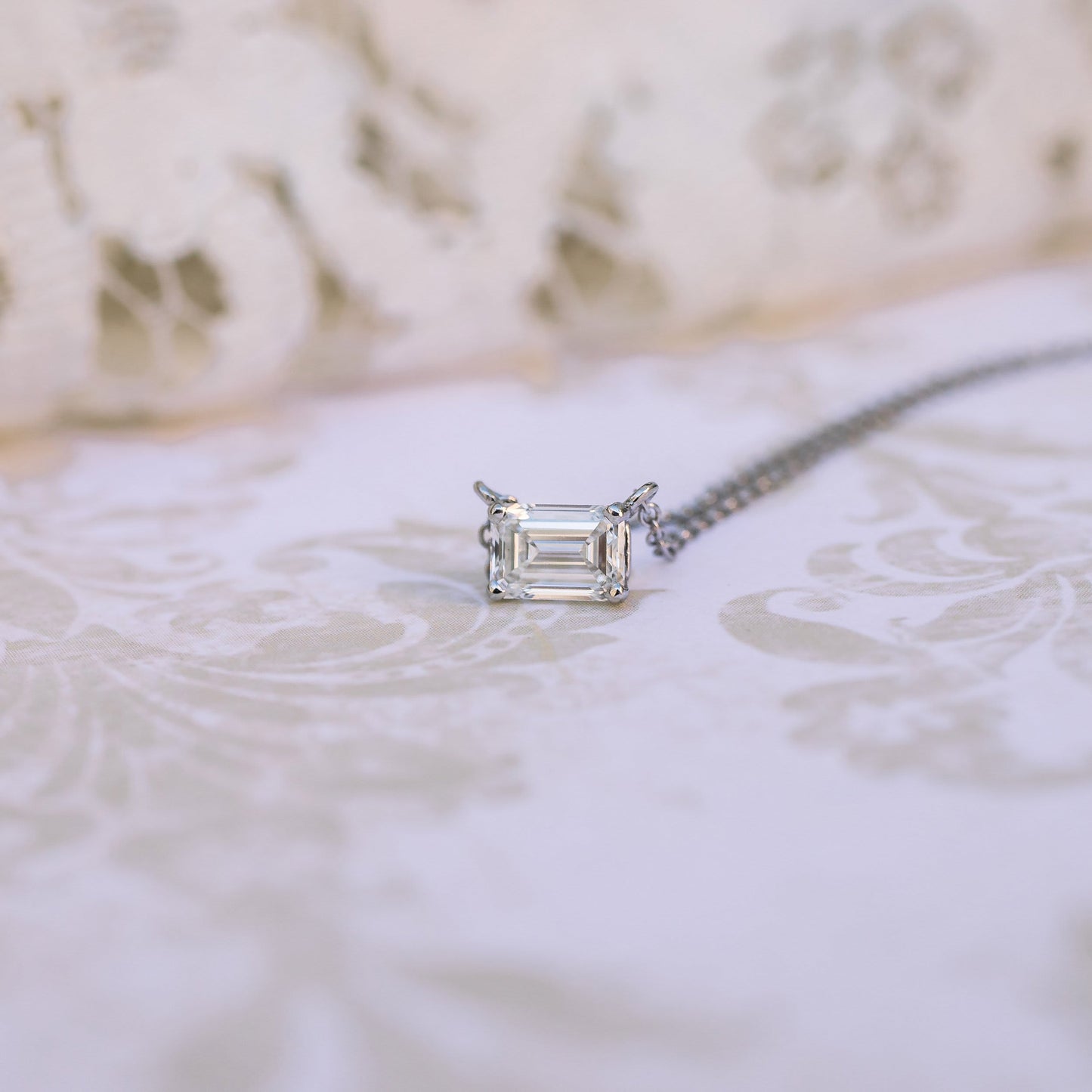 Solitaire Necklace with 0.70 CT East-West Emerald Cut Moissanite