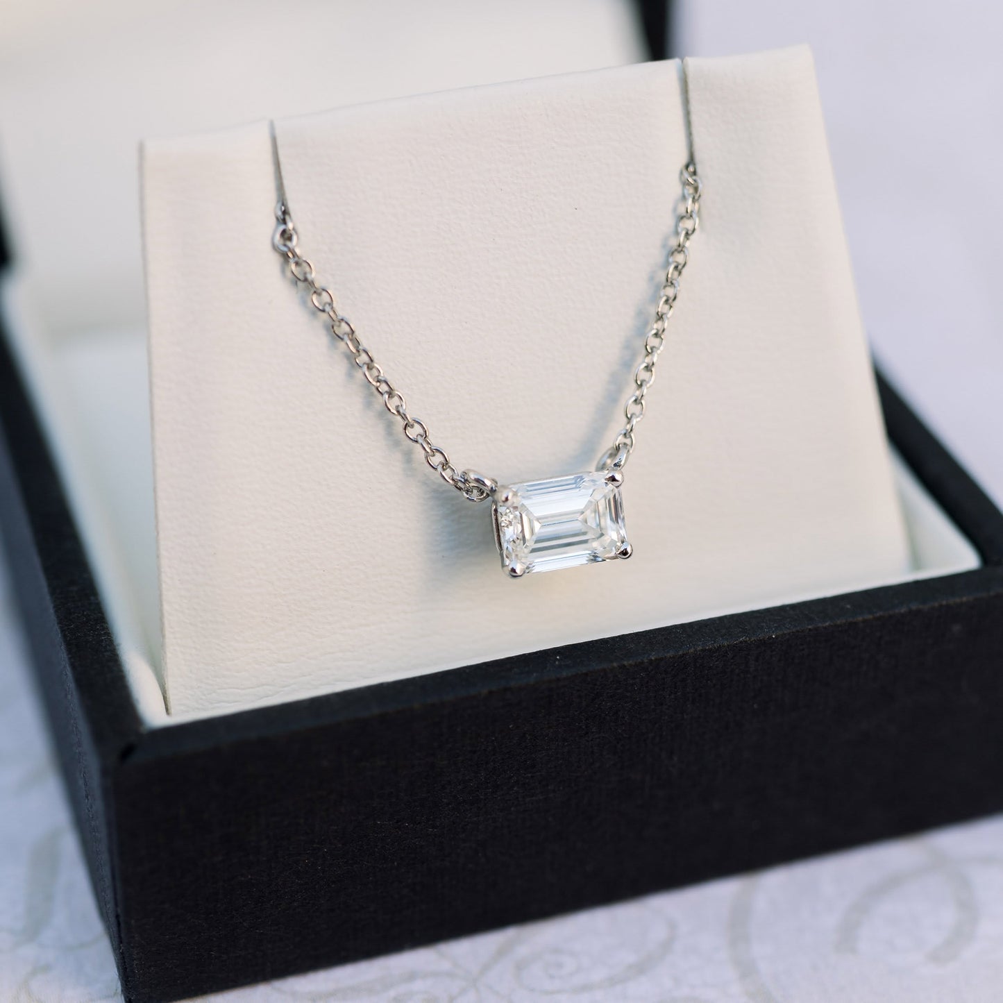 Solitaire Necklace with 0.70 CT East-West Emerald Cut Moissanite