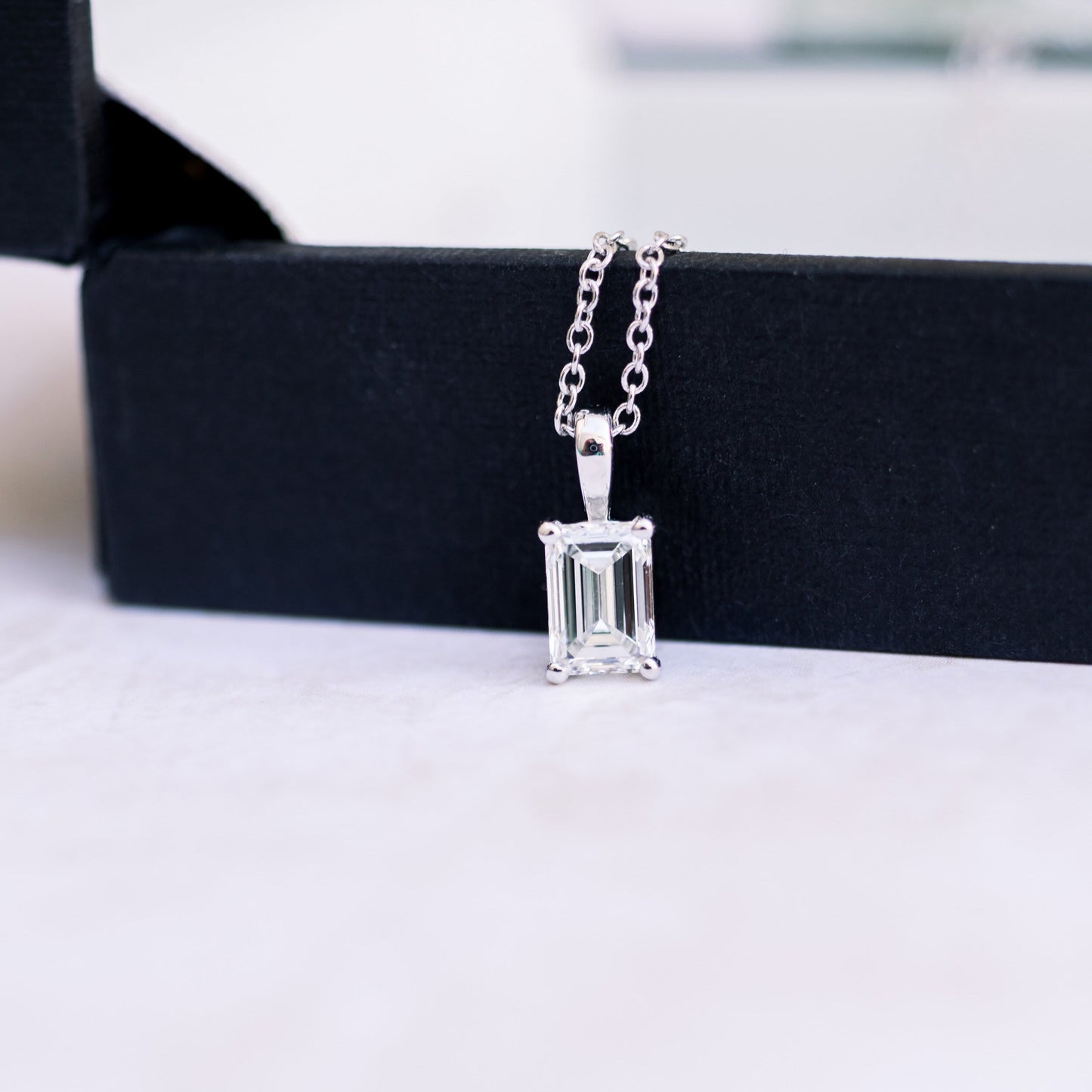 Solitaire Necklace with 0.70 CT Classic Emerald Cut Moissanite