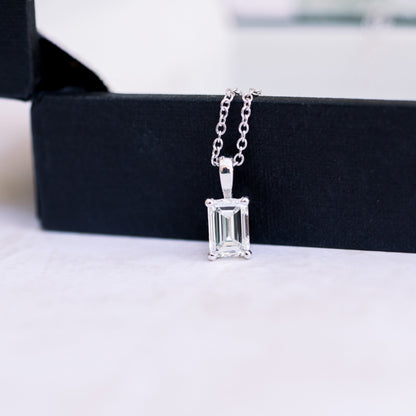 Solitaire Necklace with 0.70 CT Classic Emerald Cut Moissanite