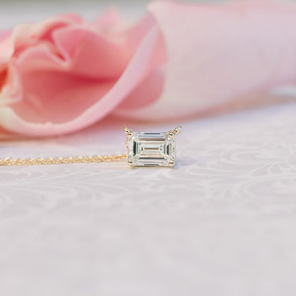 Solitaire Necklace with 0.70 CT East-West Emerald Cut Moissanite