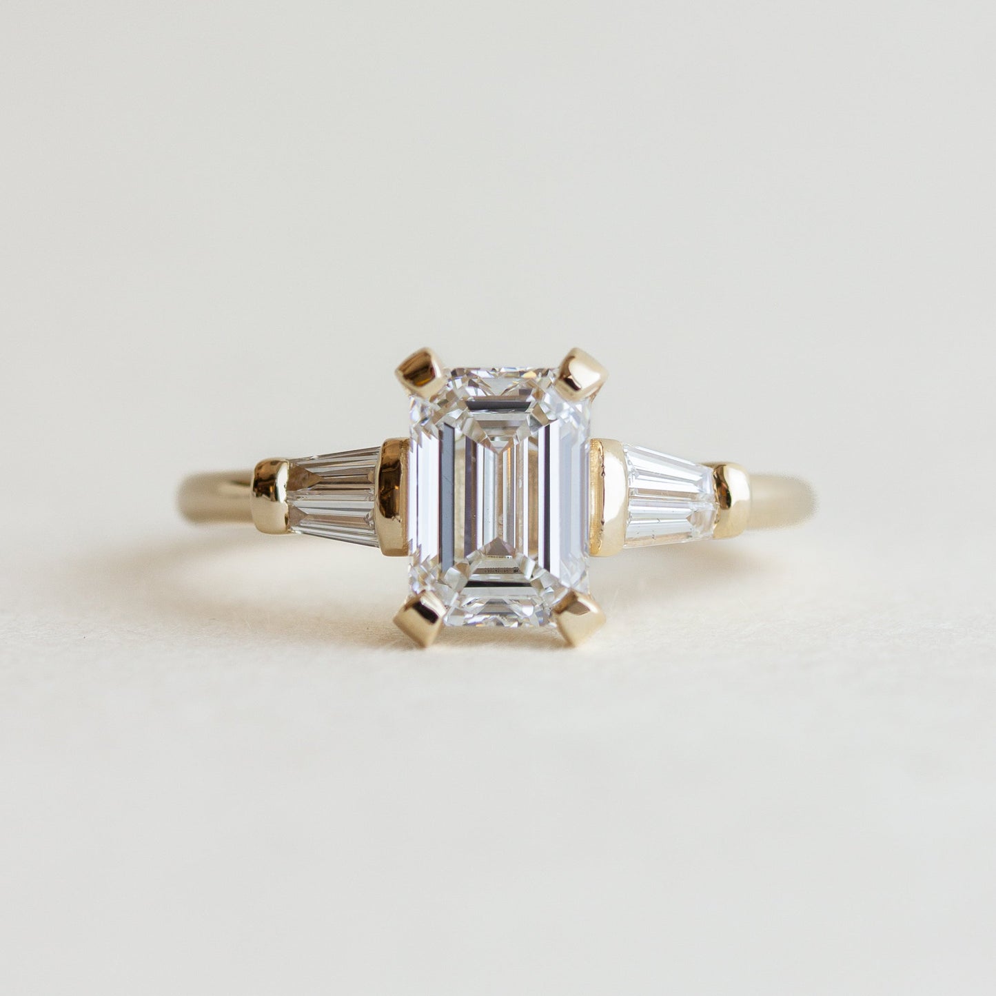 1.5 CT Emerald F/VS1 CVD Diamond Three Stone Engagement Ring