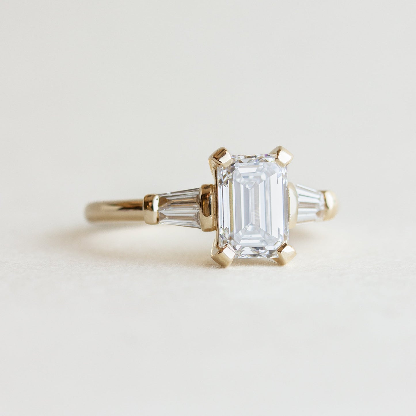 1.5 CT Emerald F/VS1 CVD Diamond Three Stone Engagement Ring