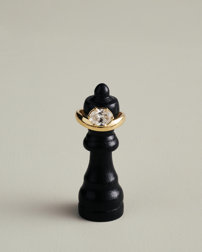 Beatrice- East West Oval Solitaire Signet Style Lab Grown Diamond Engagement Ring