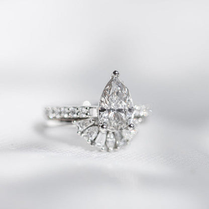 Pave Setting Ring with 1.50 CT Pear Moissanite