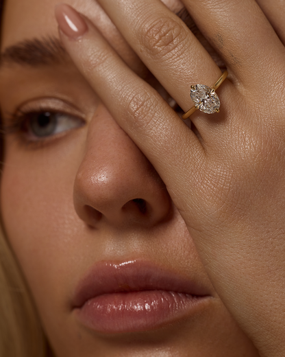 Clarisse- Oval Compass Prong Solitaire Style Lab Grown Diamond Engagement Ring